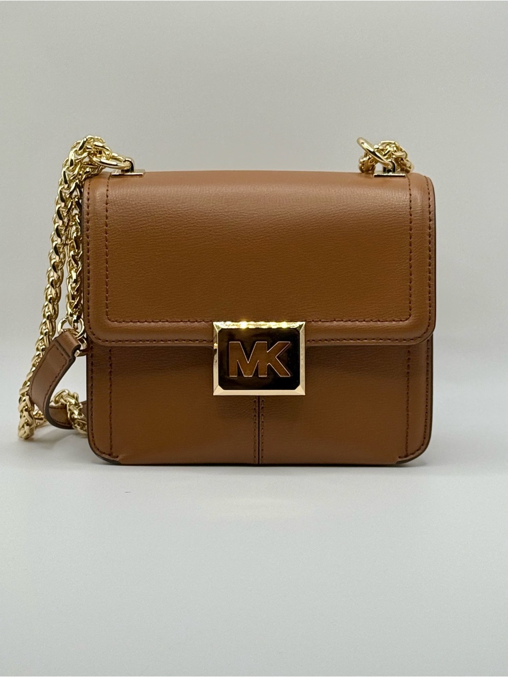 Michael Kors Tan Leather Crossbody with Gold MK Magnetic Lock Pre-Owned